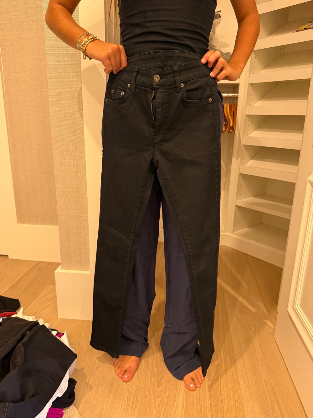 Carmar Black Wide-Leg Split Hem Jeans